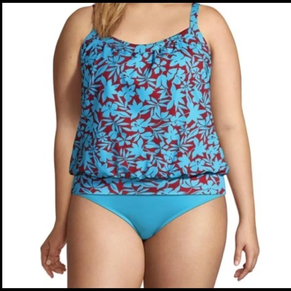 Lands End /Woman’s/ 10/ NWOT/ Blouson Tummy Hiding Tankini Top/ Adjustable Strap
